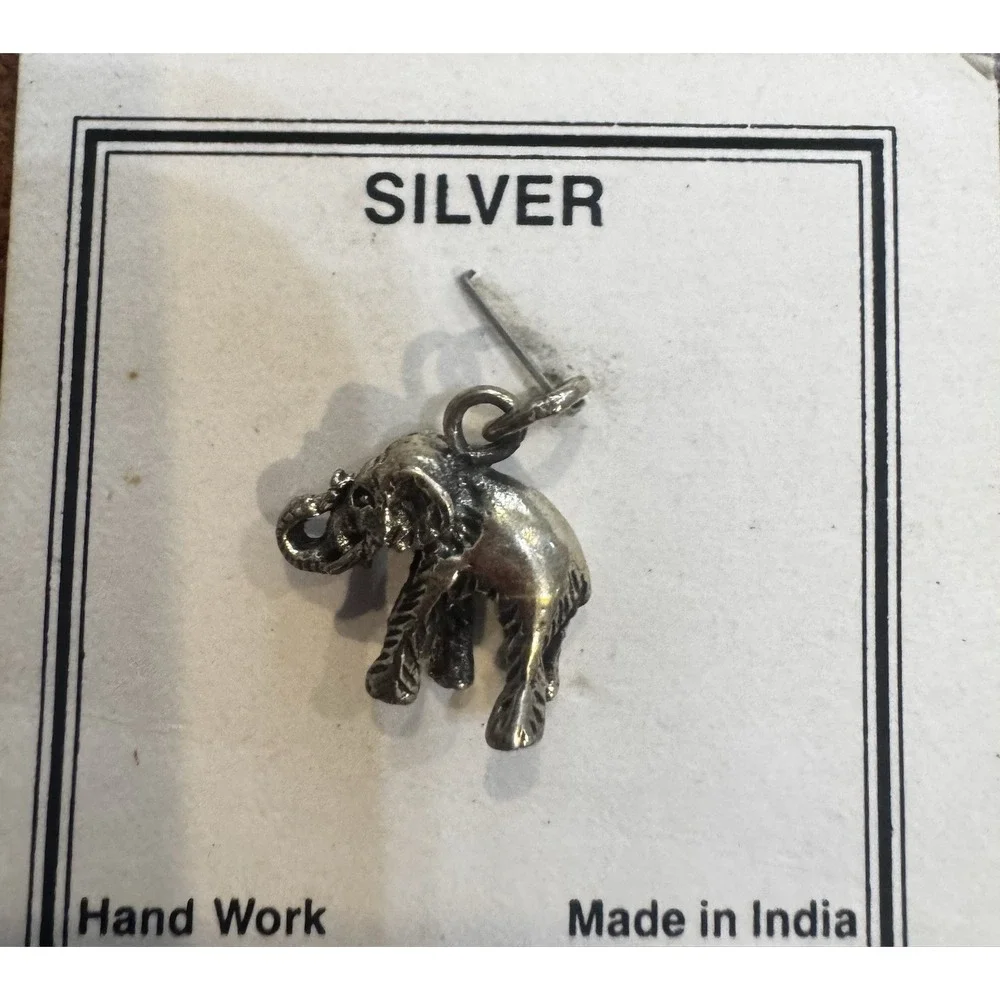 925 Vintage Elephant Sterling Silver Jewelry Charm , India, NWT, 1980